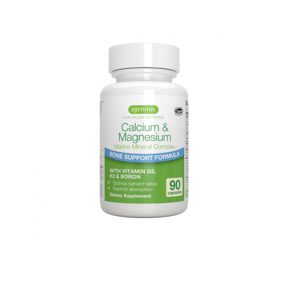 Igennus Calcium & Magnesium Supplement, 2:1 Plant Based Mineral Complex | Comprehensive Bone Support with K2, D3 & Boron, High Absorption, Clean Label & Vegan, Non-GMO, 60 Tablets - Image 3