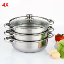 27CM 4PC STEAMER COOKER POT SET PAN COOK FOOD GLASS LIDS 3 TIER STAIN