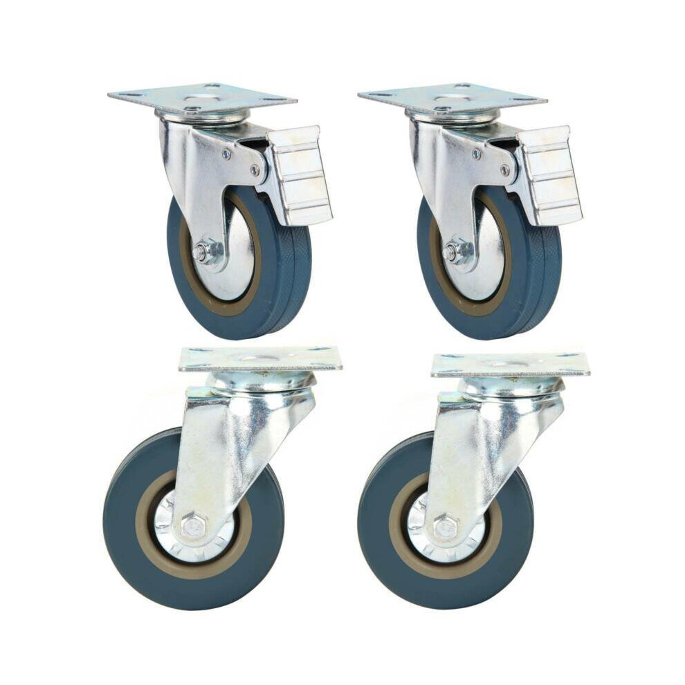 4 Heavy Duty 100mm Trollry Rubber Swivel Wheel Caster Brake 600KG
