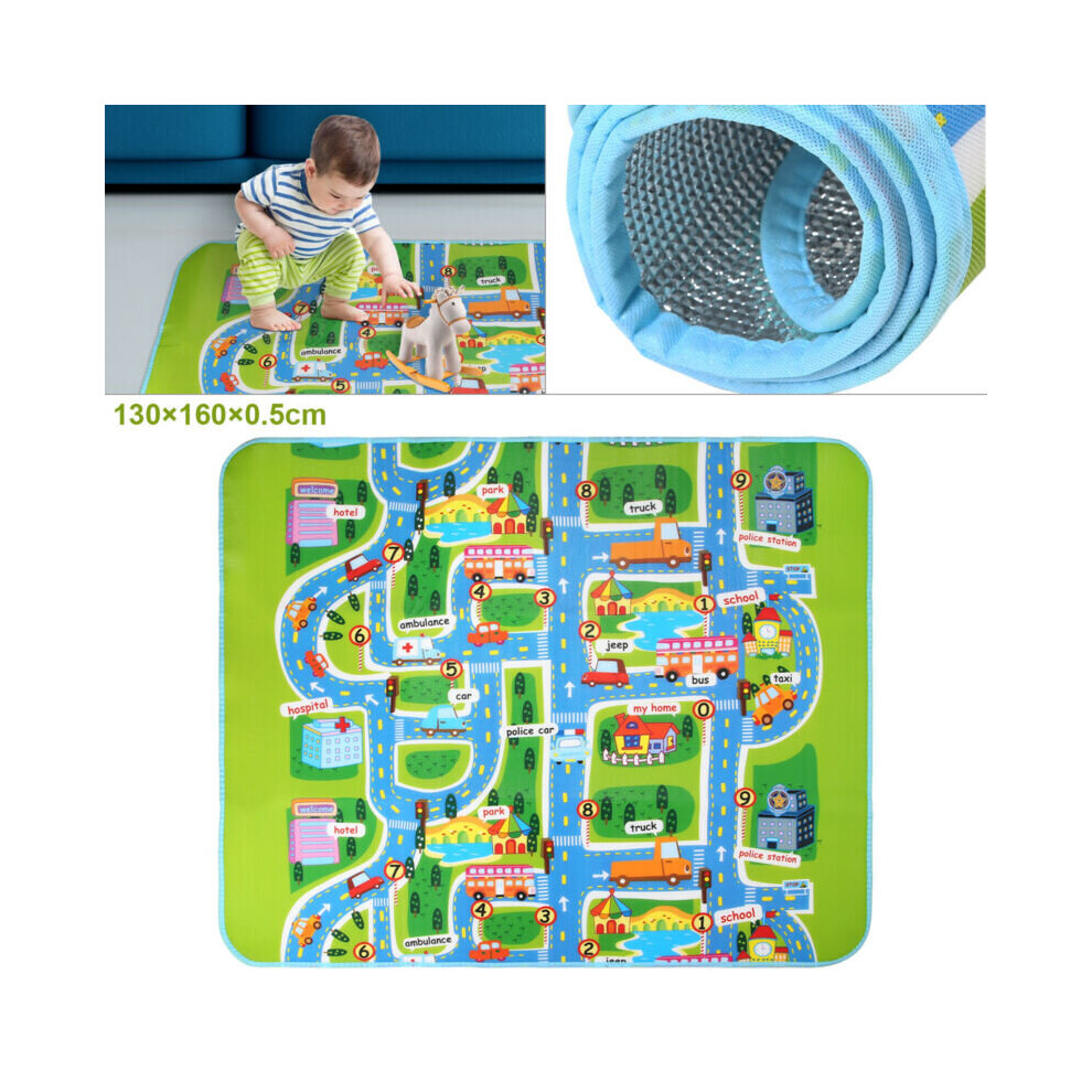 Children's Road Map Kids Play Mat Race Car Rug Runner Nursery Home 130x160cm UK