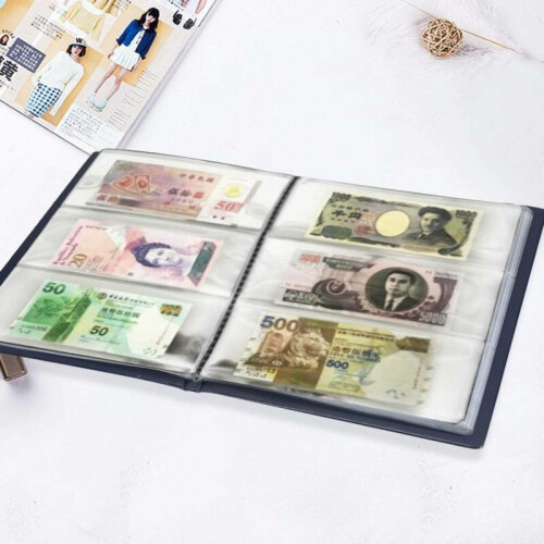 60 Pockets Paper Money Album Collection Banknote Stamps Soft Leather