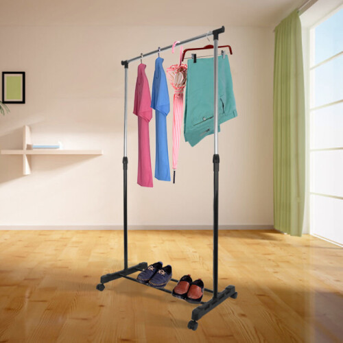 Adjustable Clothes Hanging Rail Rack Stand Coat Garment With Wheels
