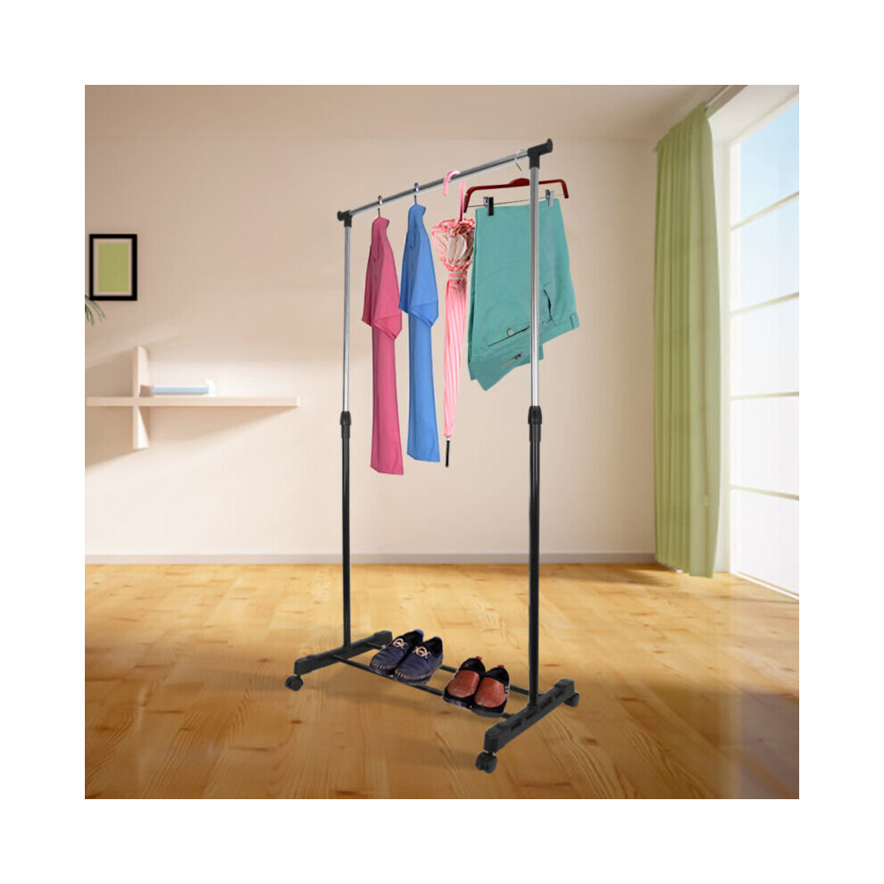 Adjustable Clothes Hanging Rail Rack Stand Coat Garment With Wheels