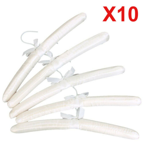 10x Clothes Hangers Coat Satin Padded Luxury Soft Wedding Bride 43cm on