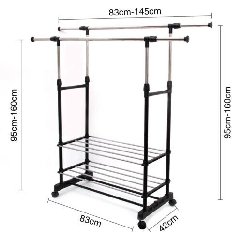 Adjustable Black Clothes Rail | Garment Hanging Stand With Shoe Rack 2