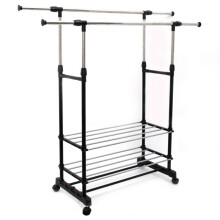 Adjustable Black Clothes Rail | Garment Hanging Stand With Shoe Rack