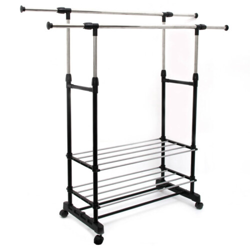 Adjustable Black Clothes Rail | Garment Hanging Stand With Shoe Rack