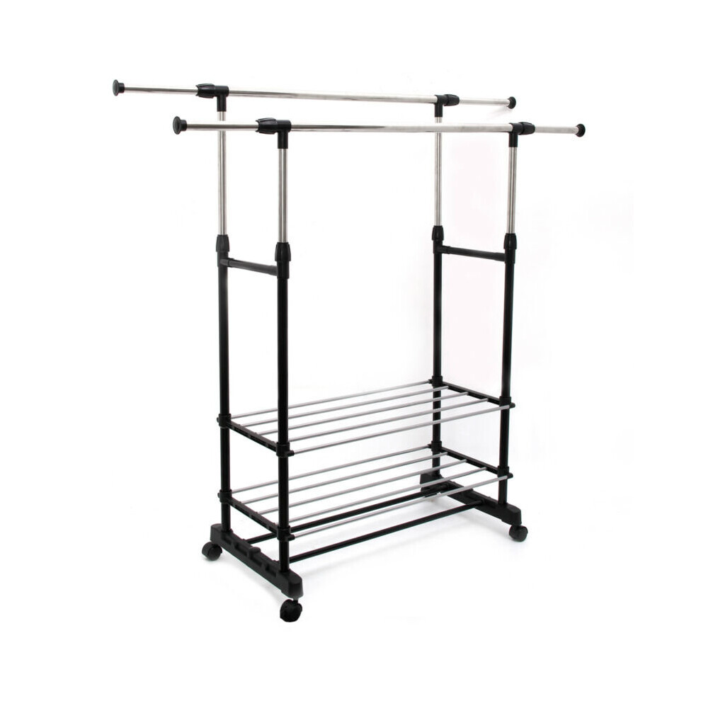 Adjustable Black Clothes Rail | Garment Hanging Stand With Shoe Rack