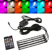 4x9LED RGB Car Interior Atmosphere Strip Light Charger Decor Lamp