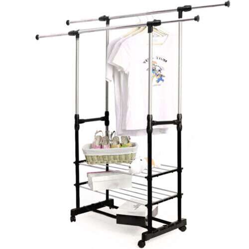 Adjustable Black Clothes Rail | Garment Hanging Stand With Shoe Rack 1