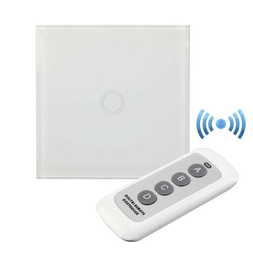 Home Digital Touch Light Switch with LED Backlight - Glass Panel, 110-240V, 3-300W, Remote/Wall Replacement, White