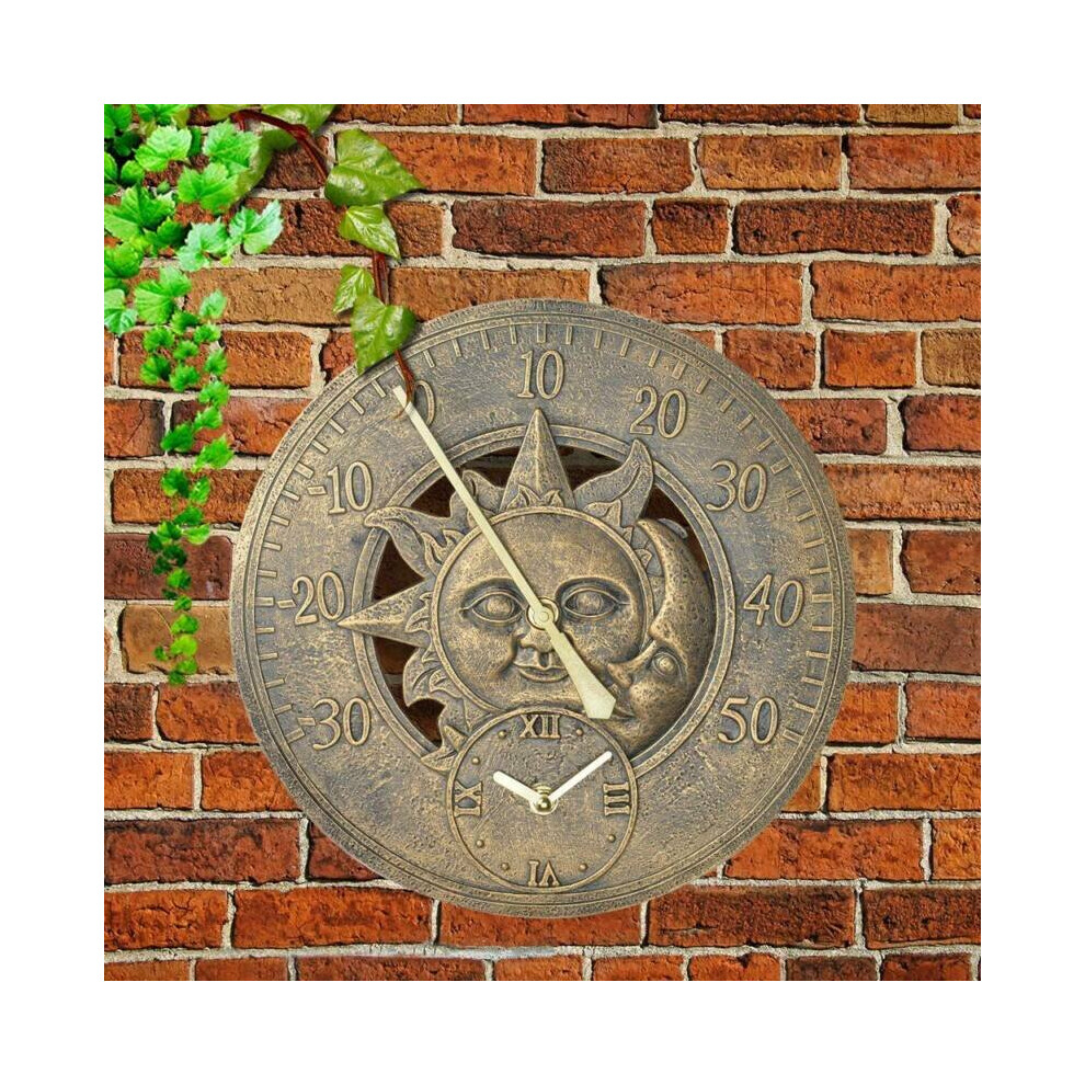 Outdoor Clock indoor Garden Wall Station Clock Thermometer 12 inch