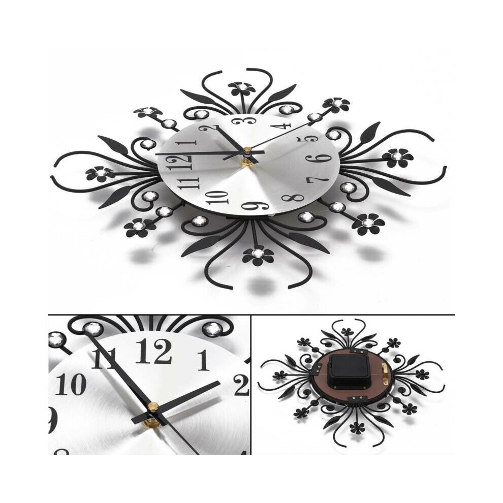 3D Wall Clock Art Metal Diamonds Flower Clock Home Office Decor DIY