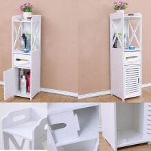 White Bathroom Furniture Cabinet Wood Slim Shelf Cupboard Storage