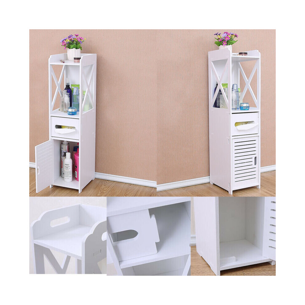 Bathroom Furniture Cabinet Wood Slim Shelf Cupboard Storage White