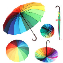 LARGE BRIGHT MULTI COLOURFUL RAINBOW GOLF UMBRELLA - 16 Rib Rainb