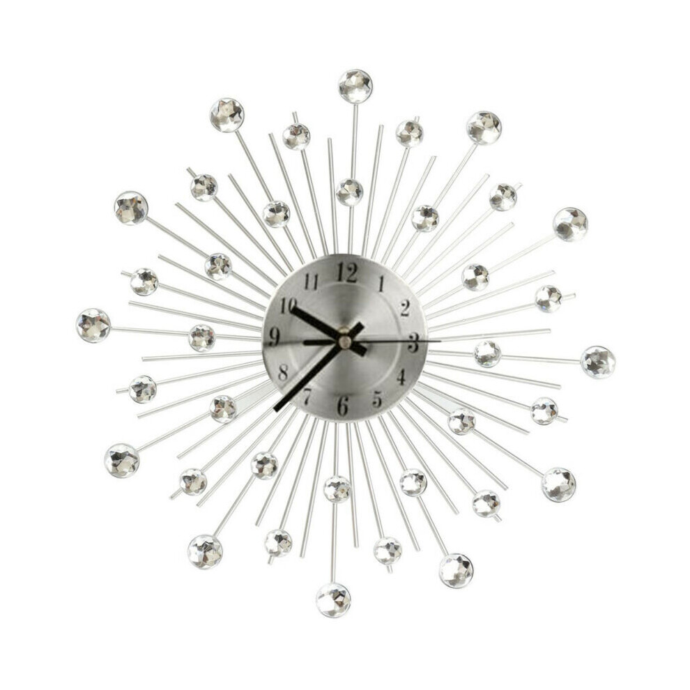 Handcrafted Diamante Jewelled Crystal Daisy Silver Wall Clock 33cm
