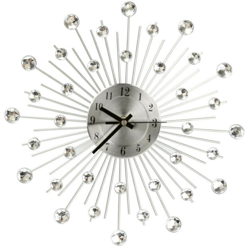 Handcrafted Diamante Jewelled Crystal Daisy Silver Wall Clock 33cm on OnBuy