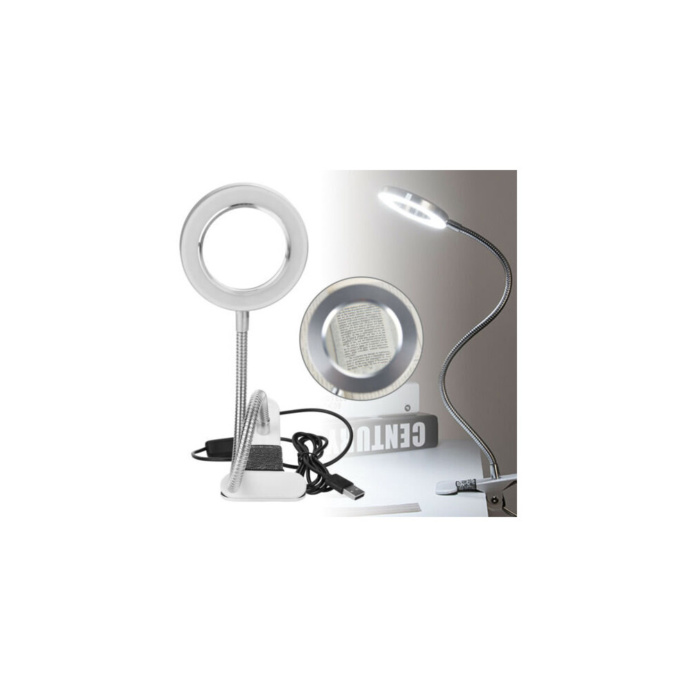 Table Top 8x Magnifying Lamp with USB LED Light for Nail Art, Tattoo & Eyelash Extensions - Adjustable, Clip-On, Foldable