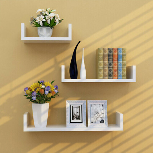 Set of 3 U Shape Floating Shelves Storage Display Shelf Home Décor
