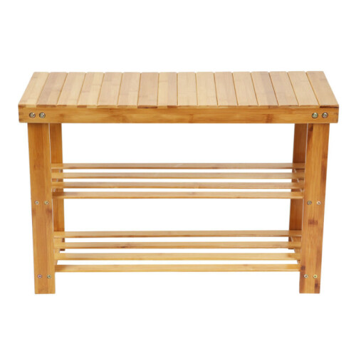 Style 2 Tier Shoe Storage Rack Stool 100% Natural Bamboo with Bench 2