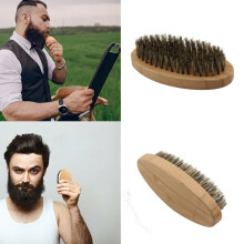 BristleHair Boar Bristle Beard Brush with Wood Base - Oval, Handheld for Men's Moustache & Shaving