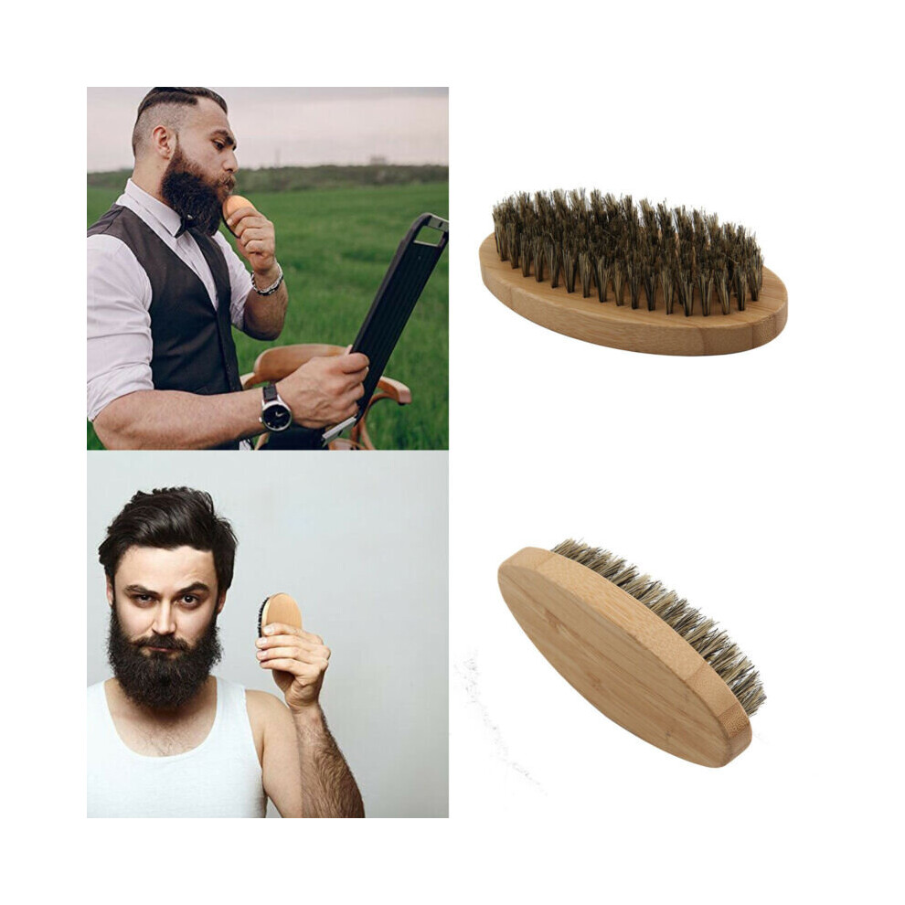 BristleHair Boar Bristle Beard Brush with Wood Base - Oval, Handheld for Men's Moustache & Shaving