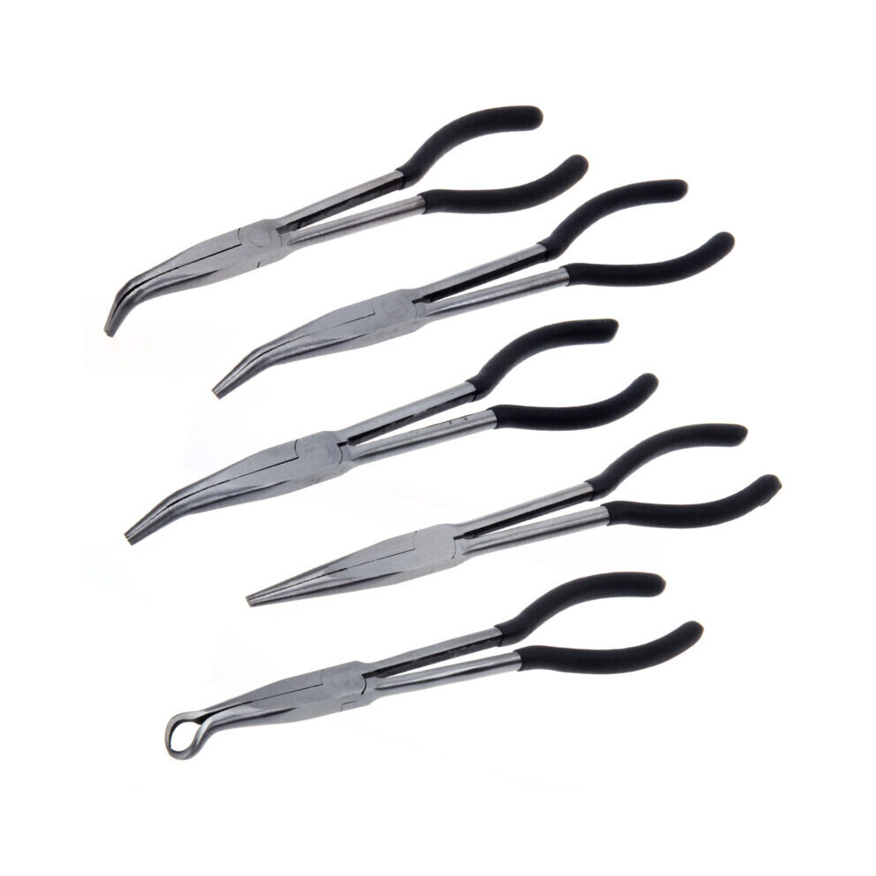 5X 11" Extra Long Nose Pliers Set Equipment Hand Tool Straight Bent