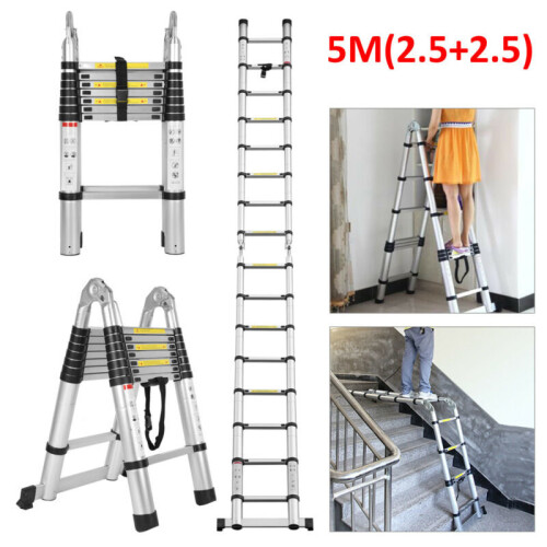 Multi-Purpose 5m Telescopic Ladder Extendable A-Frame Ladder 1