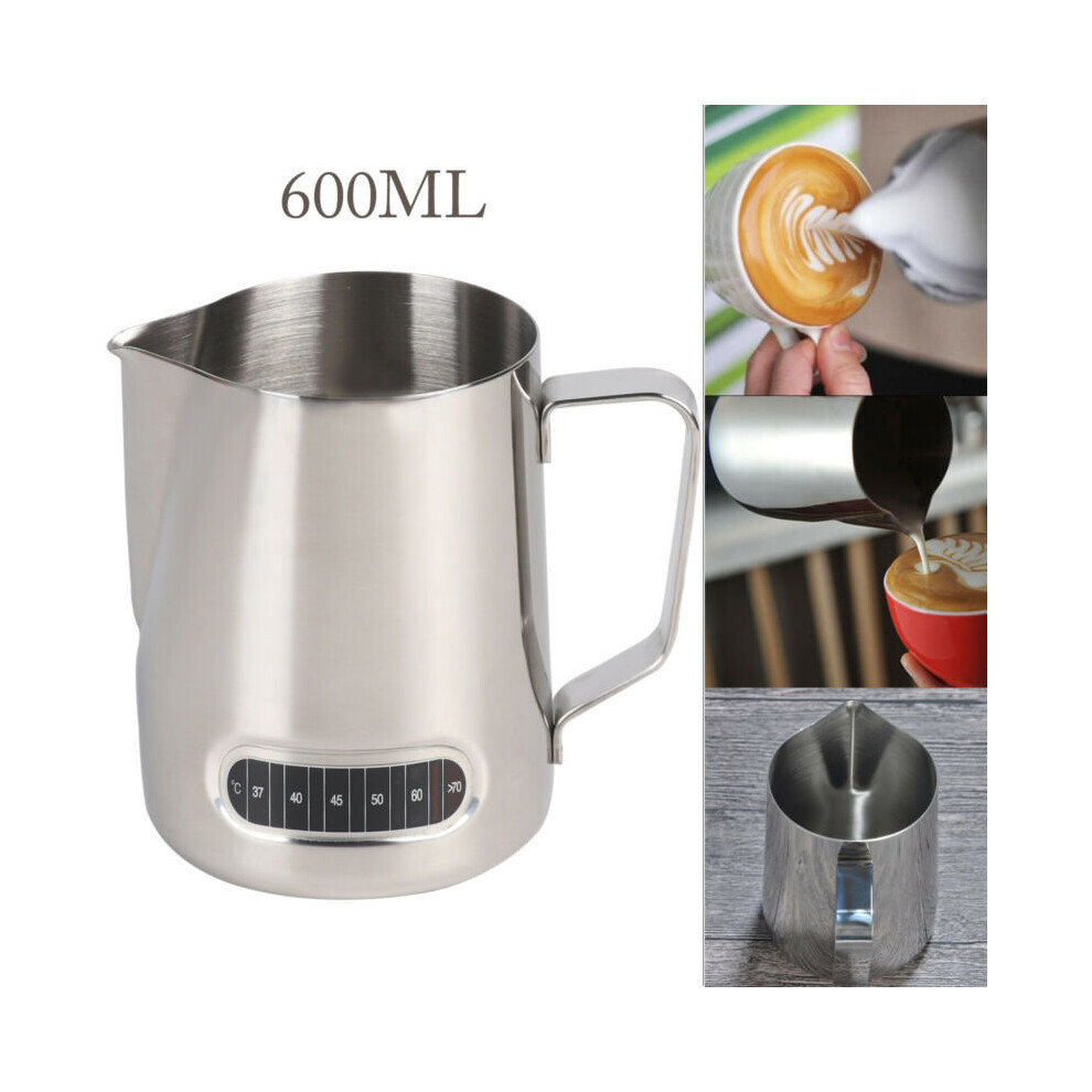 600ML Milk Jug Frothing Frother Coffee Latte Container hermometer