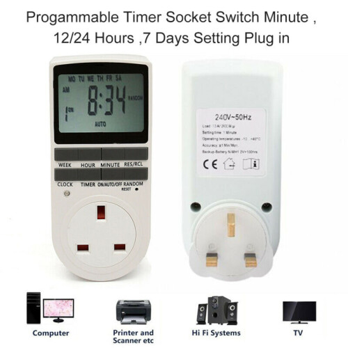 Digital LCD Display UK Plug - In Programmable Timer Switch Socket 24hr 7Day