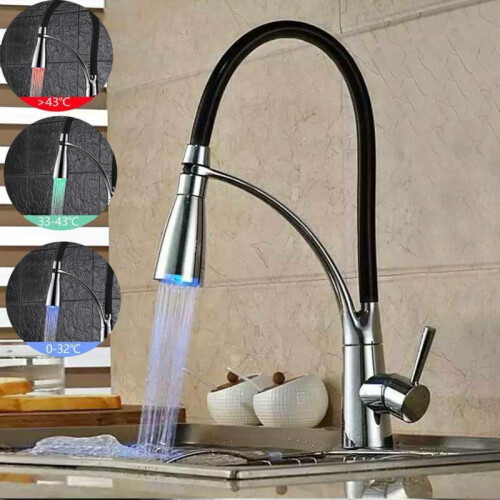 LED Kitchen Taps Pull Out Spray Basin Mixer Sink Tap Chrome Faucet 2