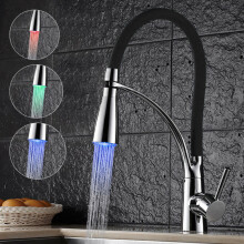 LED Kitchen Taps Pull Out Spray Basin Mixer Sink Tap Chrome Faucet