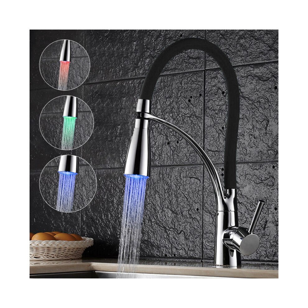 LED Kitchen Taps Pull Out Spray Basin Mixer Sink Tap Chrome Faucet