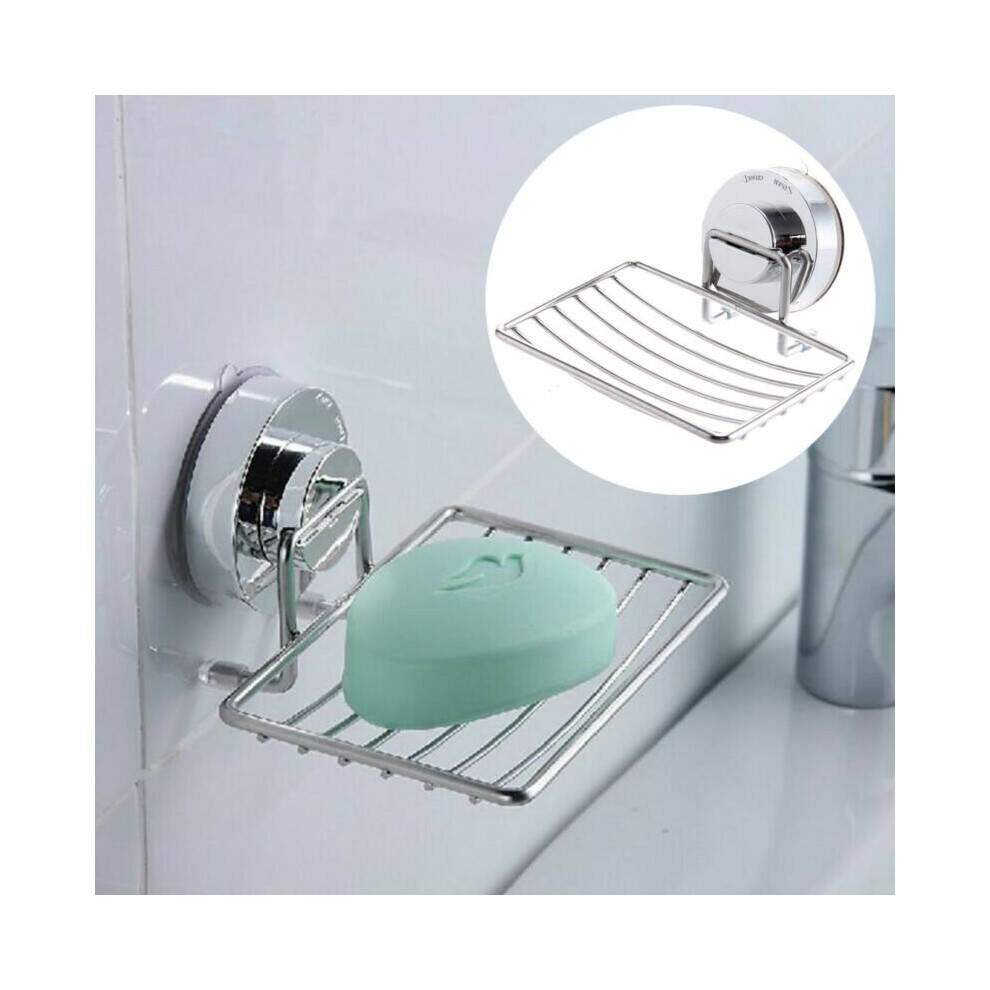 Suction Bathroom Shower Chrome Accessory Soap Dish Holder Cup Tray