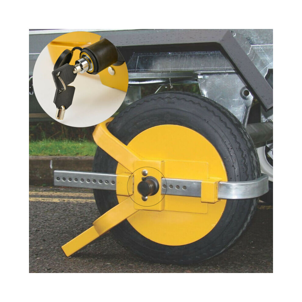 Solid Steel 13-15" Car Van Wheel Clamp Safety Lock For Caravan Trailer Yellow