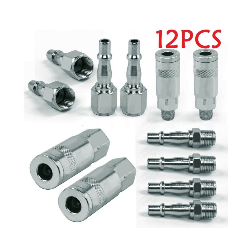 12X Air Line Hose Compressor Fitting Connectors Quick Release Set 1/4