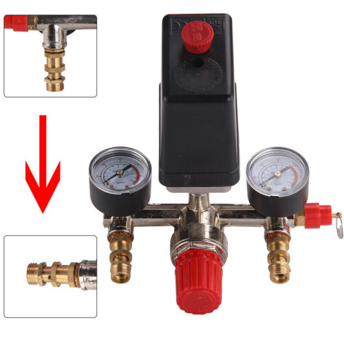 230V Pressure Switch Air Valve Manifold Compressor Regulator Gauges 2