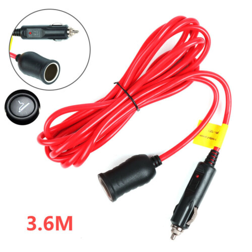 12V 3.6M Car Cigarette Lighter Extension Cable Lead Charger Power Sock