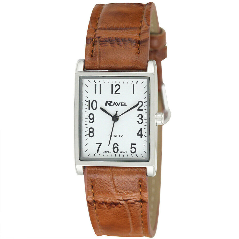 Men's Classic Rectangular Strap Watch - Silver Dial by Ravel R0120.12.1A