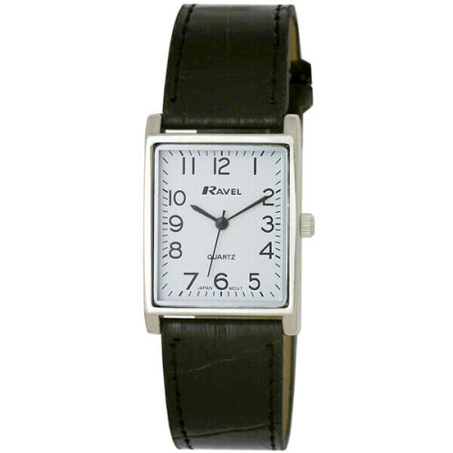 Ravel Men's Classic Rectangular Strap Watch - Black / Silver by Ravel R0120.02.1A