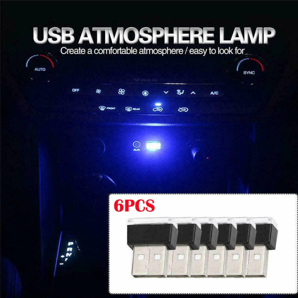 6PCS Mini USB LED Car Interior Light Strip Neon Lamp