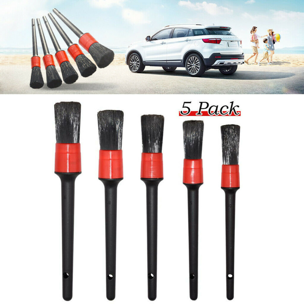 5Pcs Natural Boar Hair +PP Auto Car Detailing Brushes Dust Cleaning Remover Tool