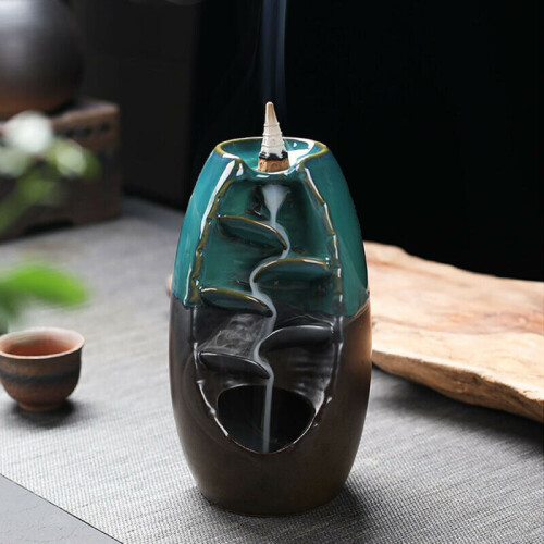 Ceramic Waterfall Backflow Smoke Incense Burner Censer Decor 10Cones