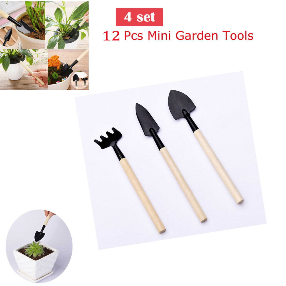 4 Sets Mini Garden Tools Shovel Rake Spade Wood Handle Tools