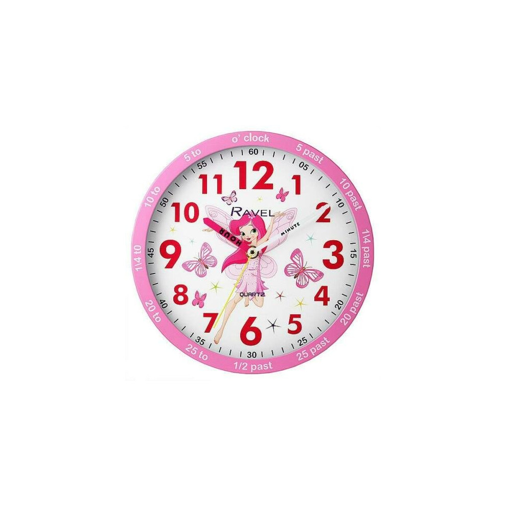 Childrens Kids Pink Fairy Design Time Teacher Quartz Wall Clock