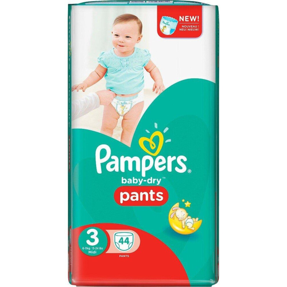 Pampers Baby-Dry 44 Nappy Pants Easy to Change, 6 - 11 kg, Size 3