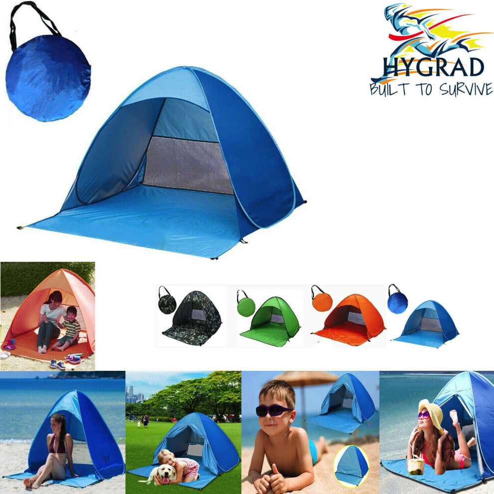 (Blue ) HYGRAD Pop Up Beach Tent With UPF 40 Sun Protection Camping Festival Shelter UK