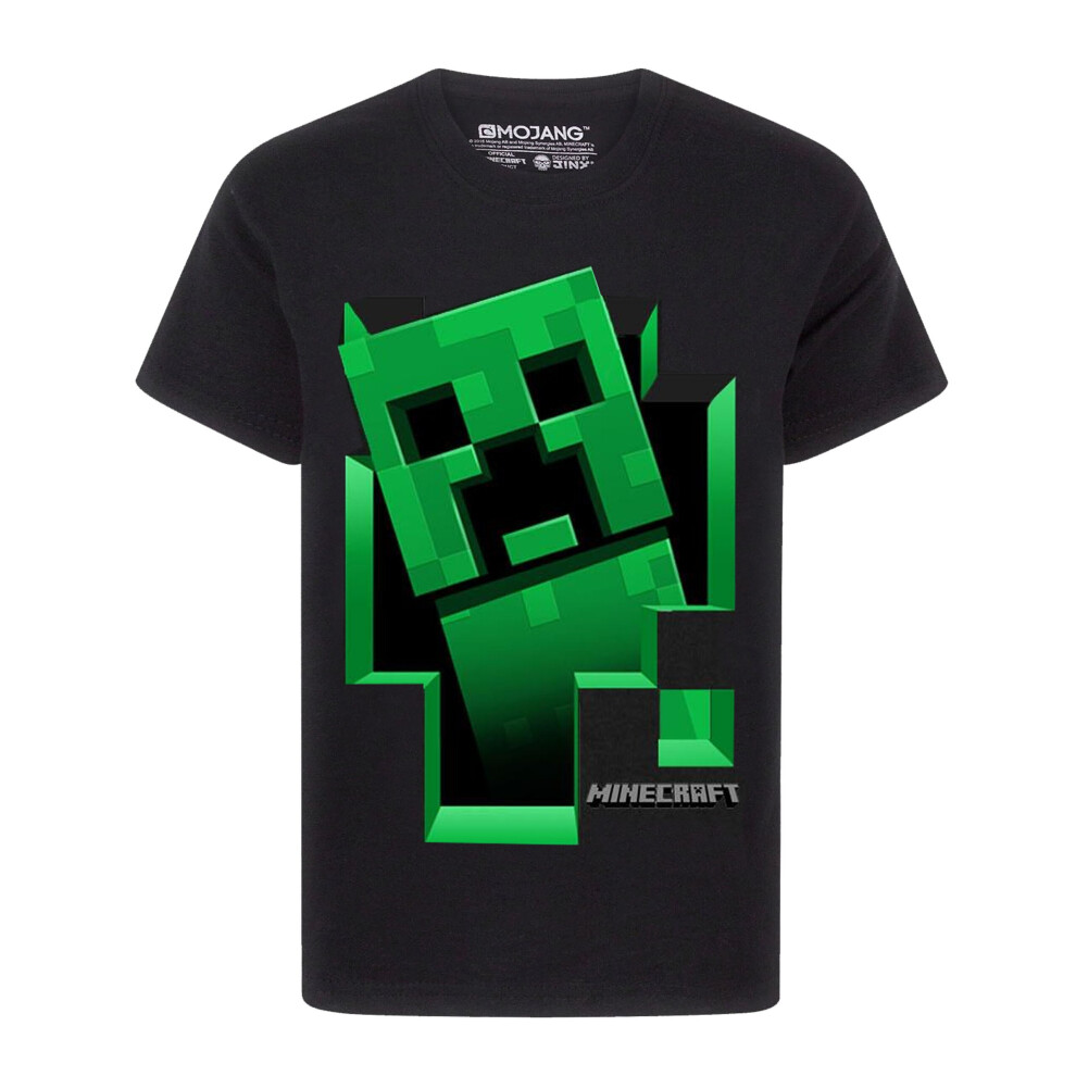 Minecraft T Shirt Boys Creeper Inside Black Short Sleeve Gamer Top