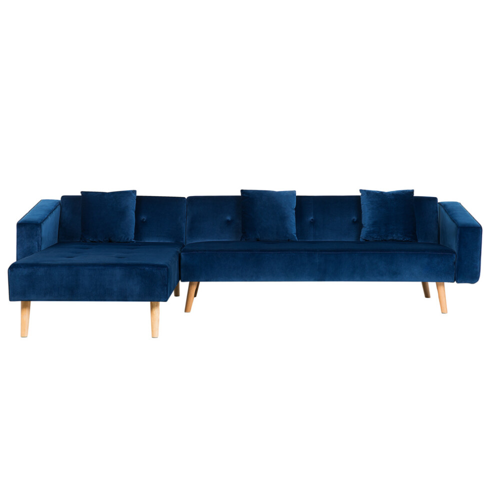 Right Hand Velvet Corner Sofa Bed Navy Blue VADSO